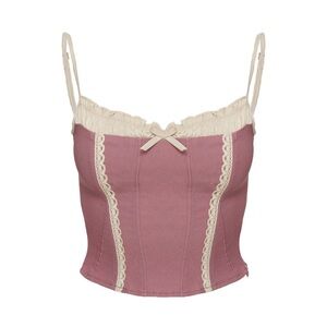 Alexa corset top - Women's Lace Trim tank - Pink and Cream